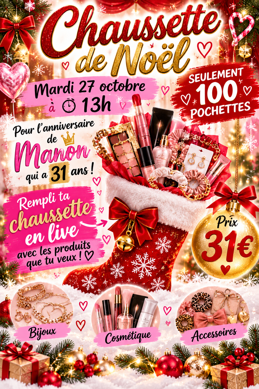 CHAUSSETTE DE NOEL SPECIAL ANNIVERSAIRE MANON