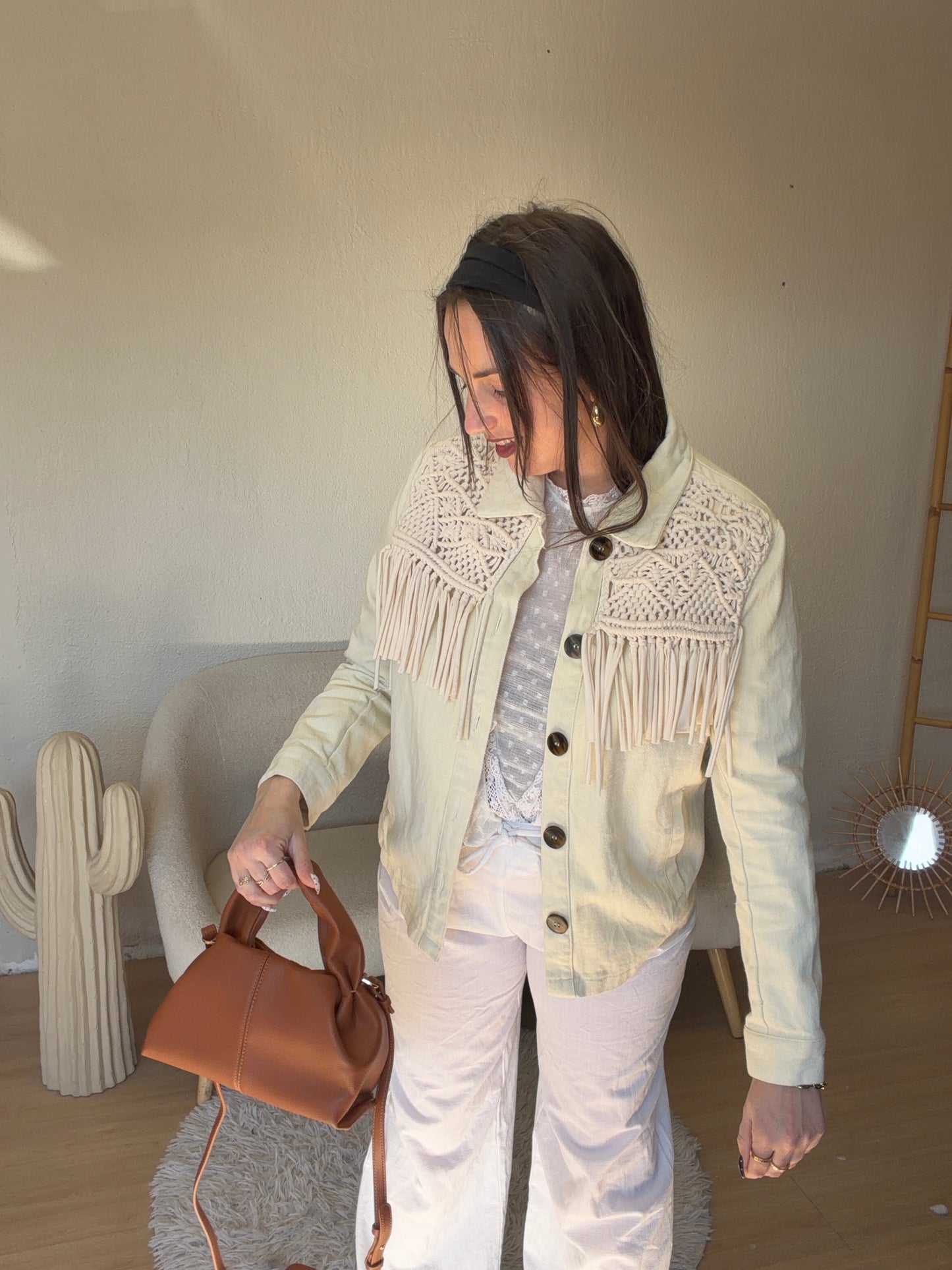 Veste en jean beige taille S