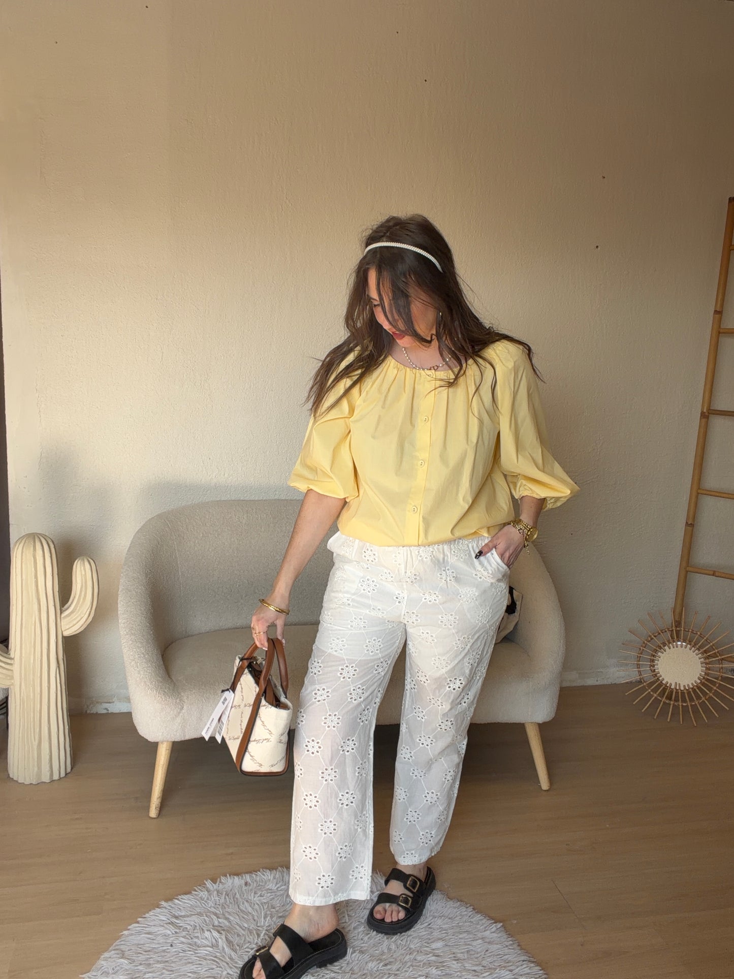 Pantalon broderie anglais taille unique