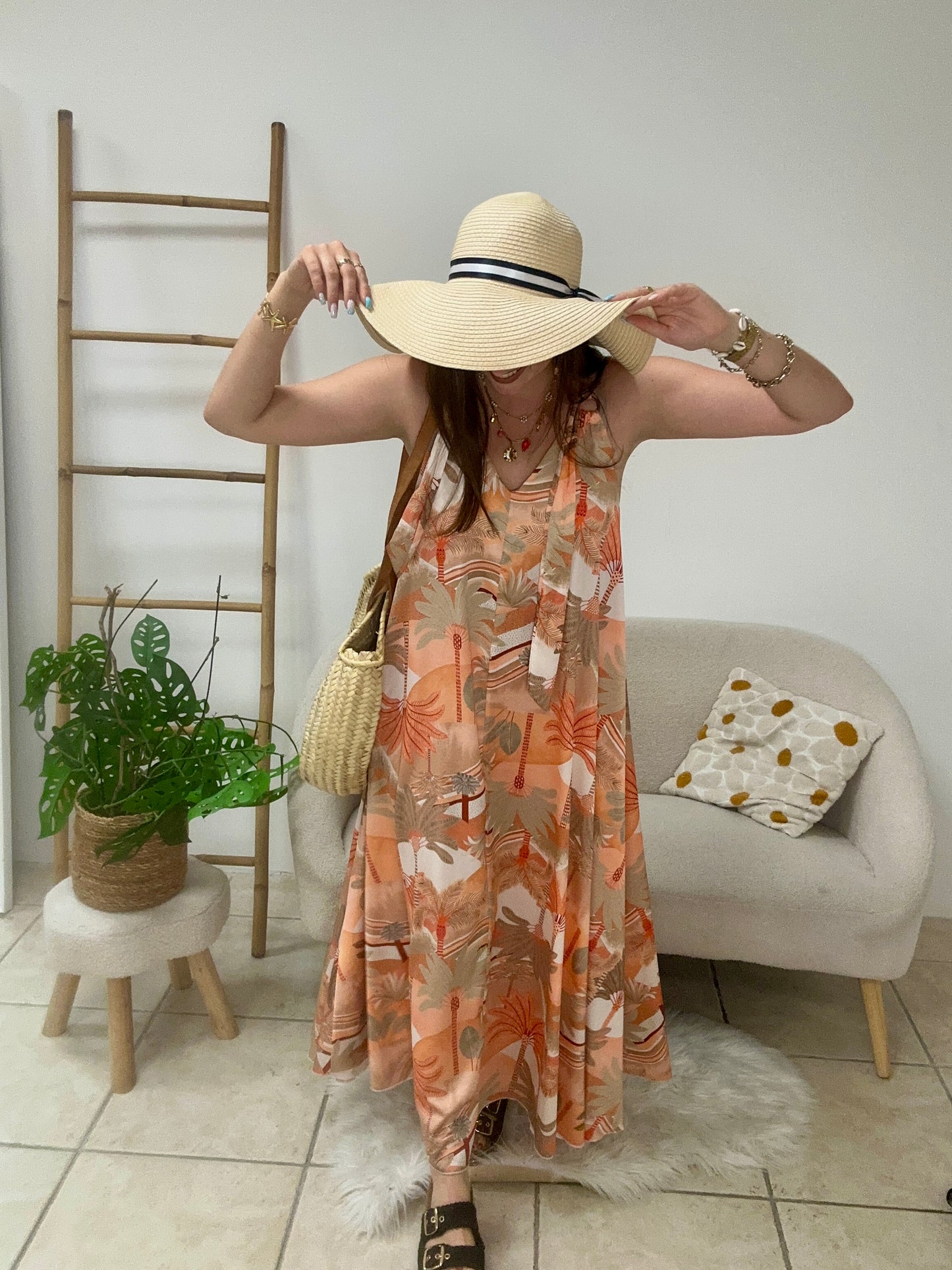 Robe à motifs orange taille unique