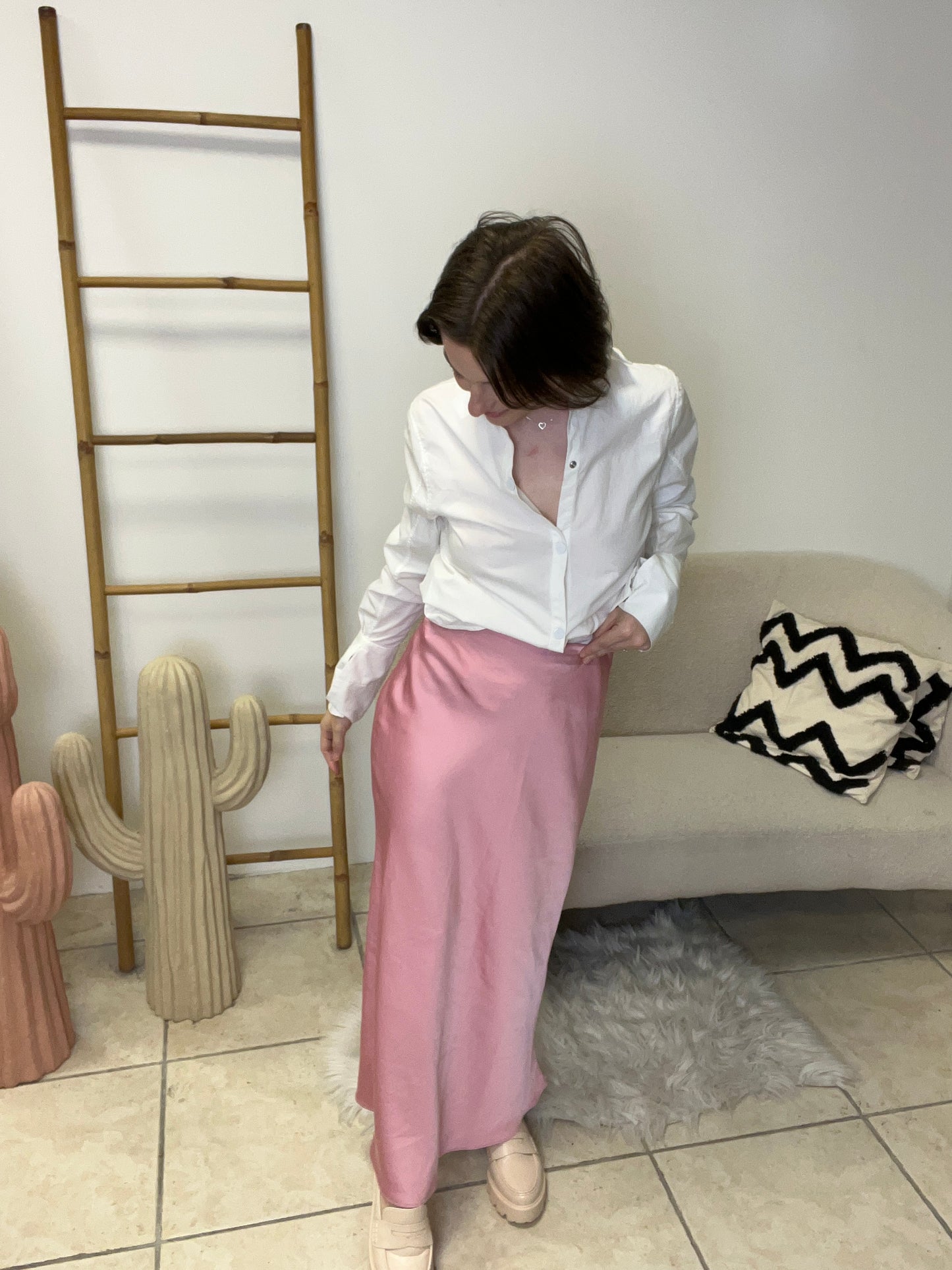 Jupe satinée rose taille S