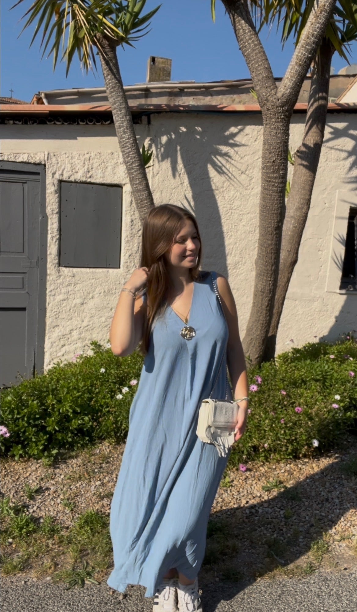 Robe Bleu Broche Fleur M/L