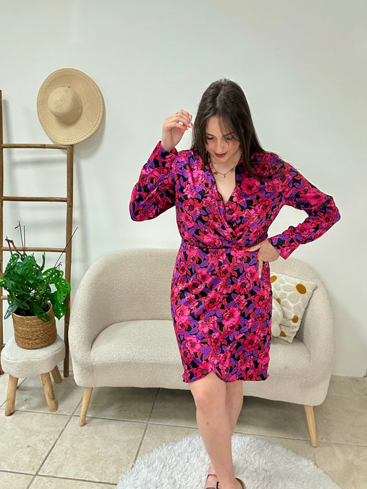 Robe rose fleurie taille unique