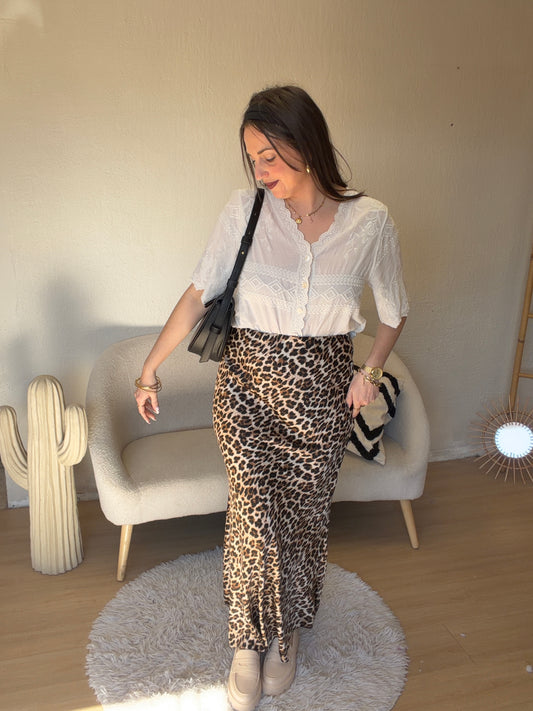 Jupe satinée leopard taille unique