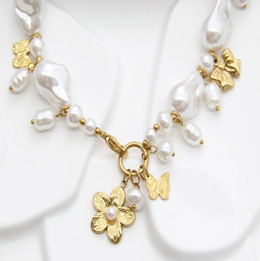 Collier perle doré et blanc