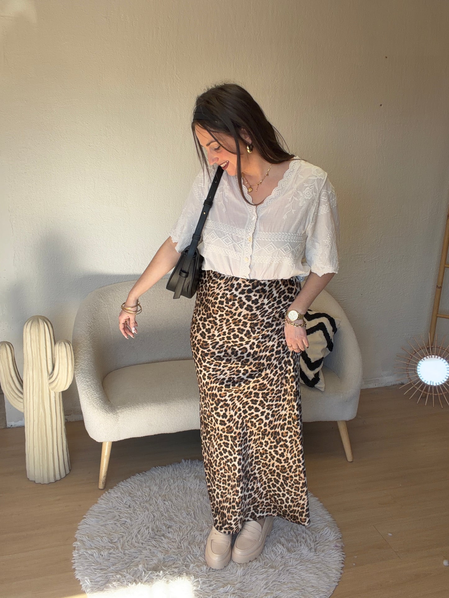 Jupe satinée leopard taille unique