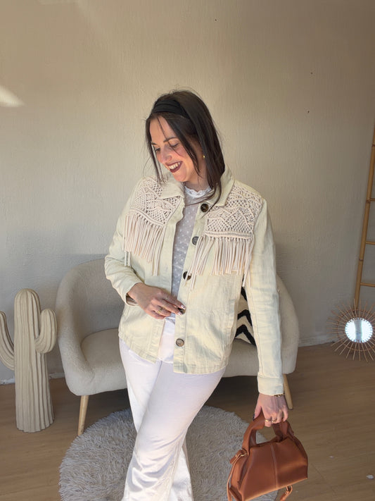 Veste en jean beige taille S