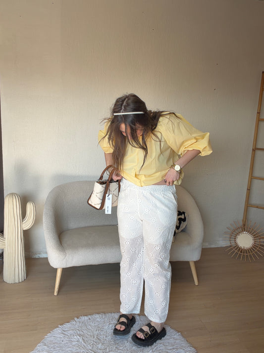 Pantalon broderie anglais taille unique