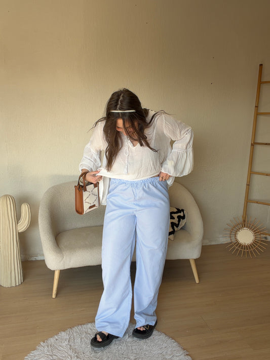 Pantalon bleu et blanc taille unique