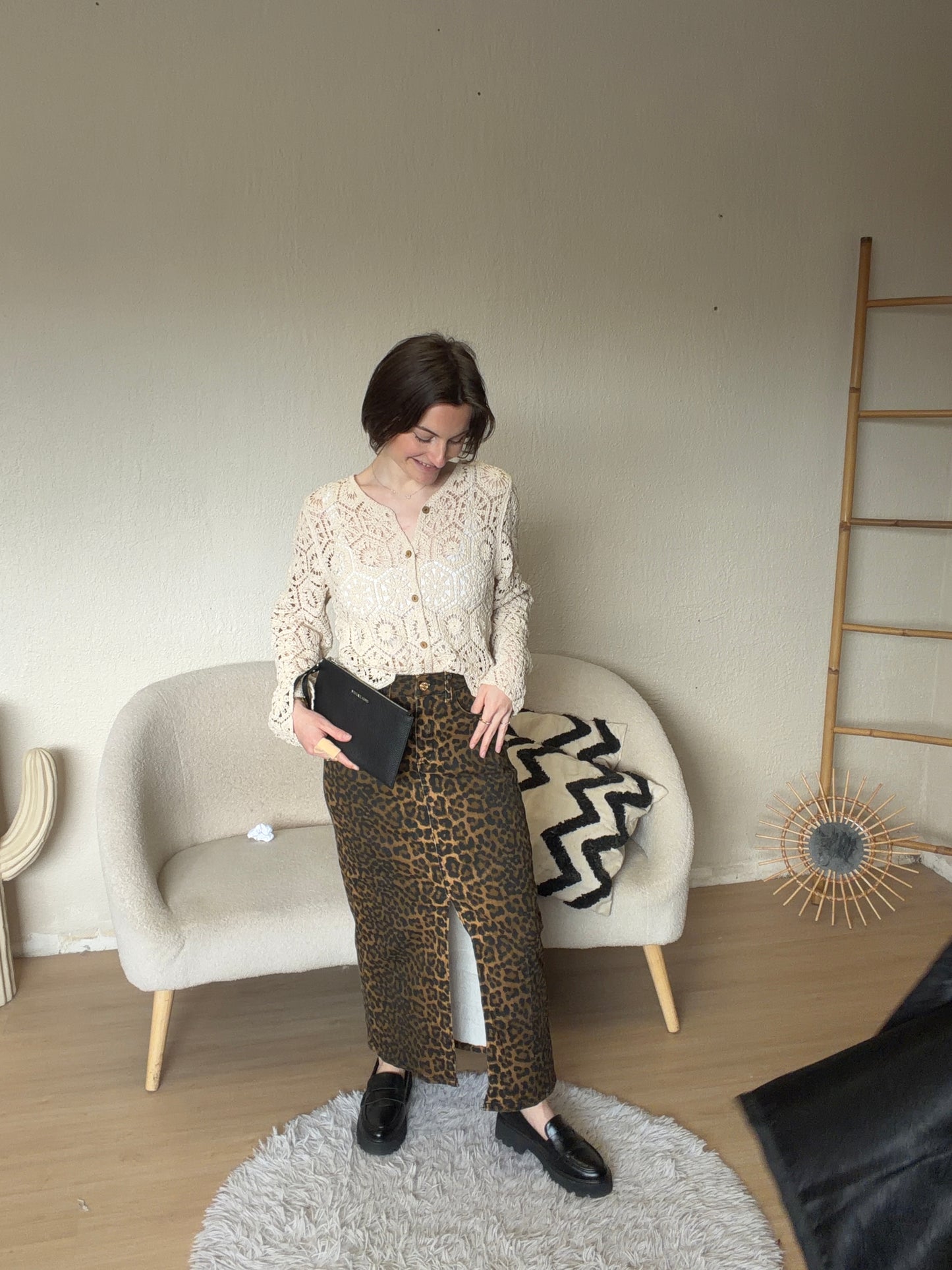 Jupe en jean léopard taille 34