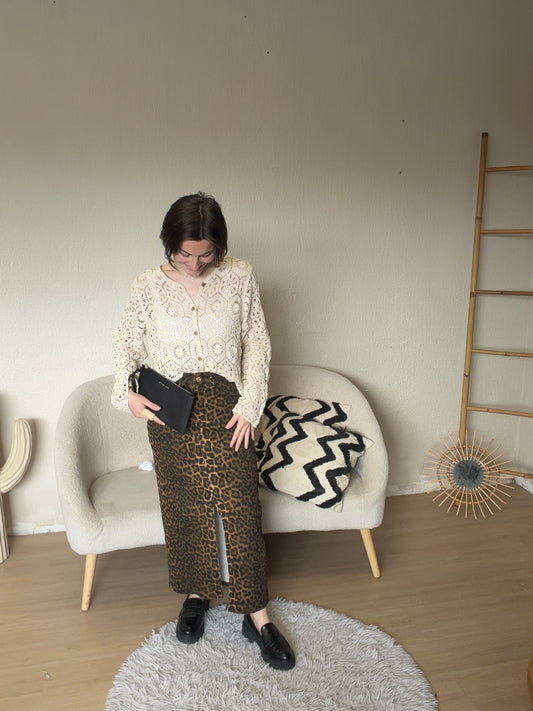 Jupe en jean léopard taille 34