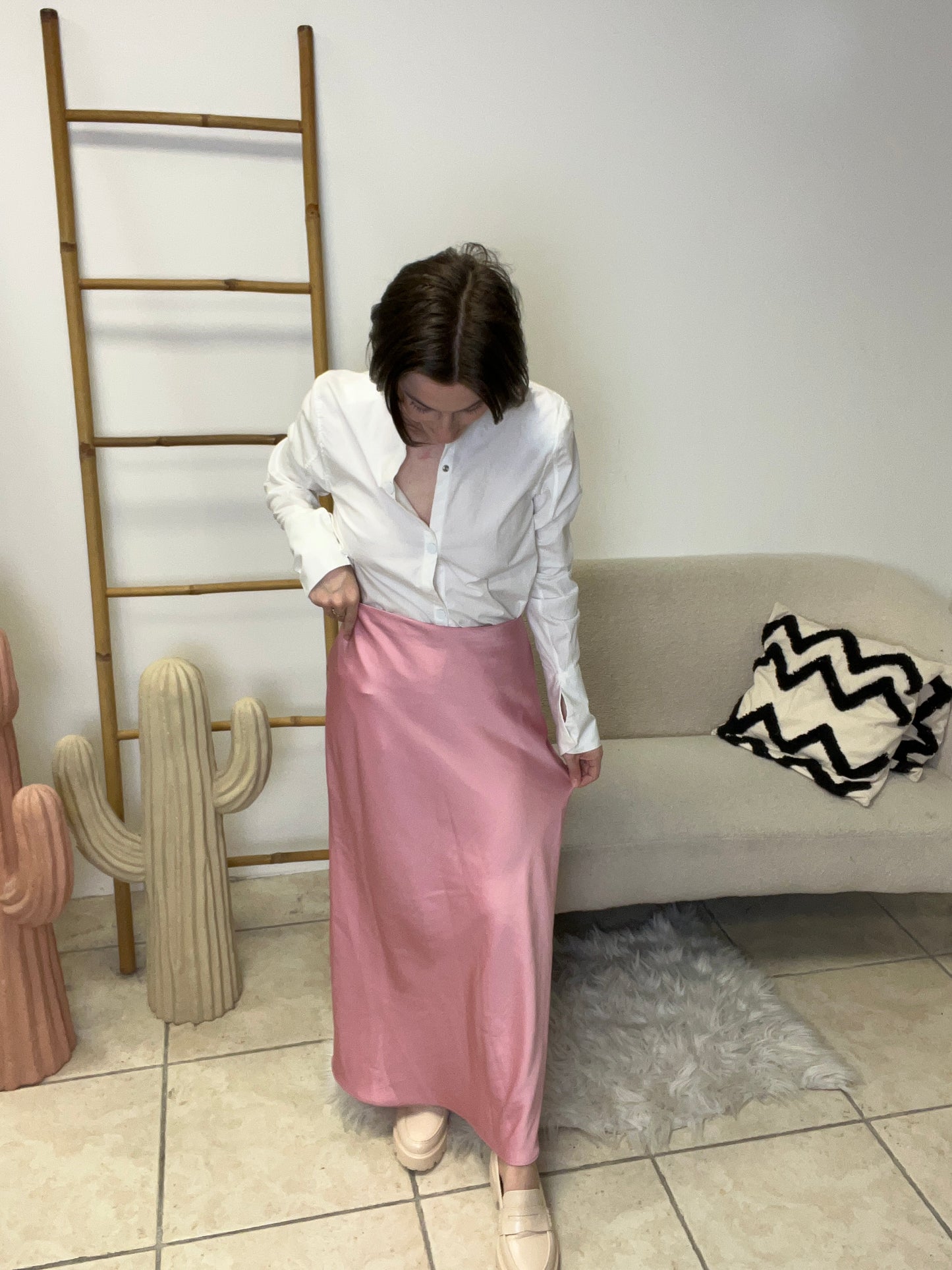 Jupe satinée rose taille S