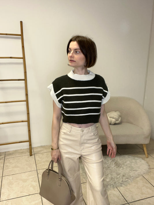 Pull manches courtes kaki taille S